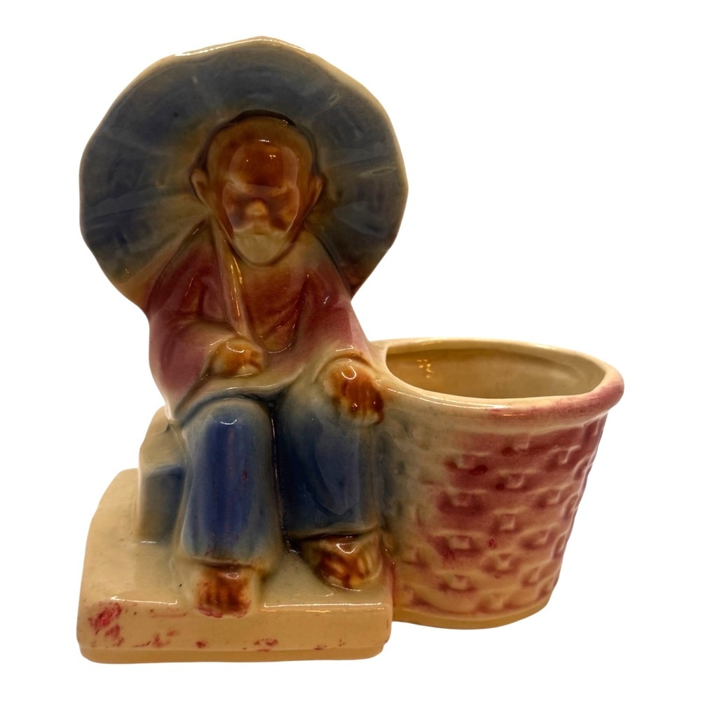Vintage Shawnee Pottery 617 Asian Man with Basket 5.5" 1940s chinoiserie